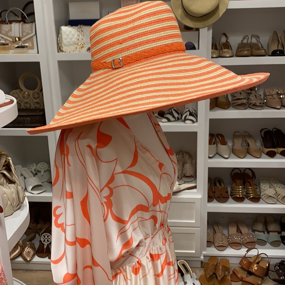 Striped Orange and Cream Wide Brim Hat - Picture 5 of 9